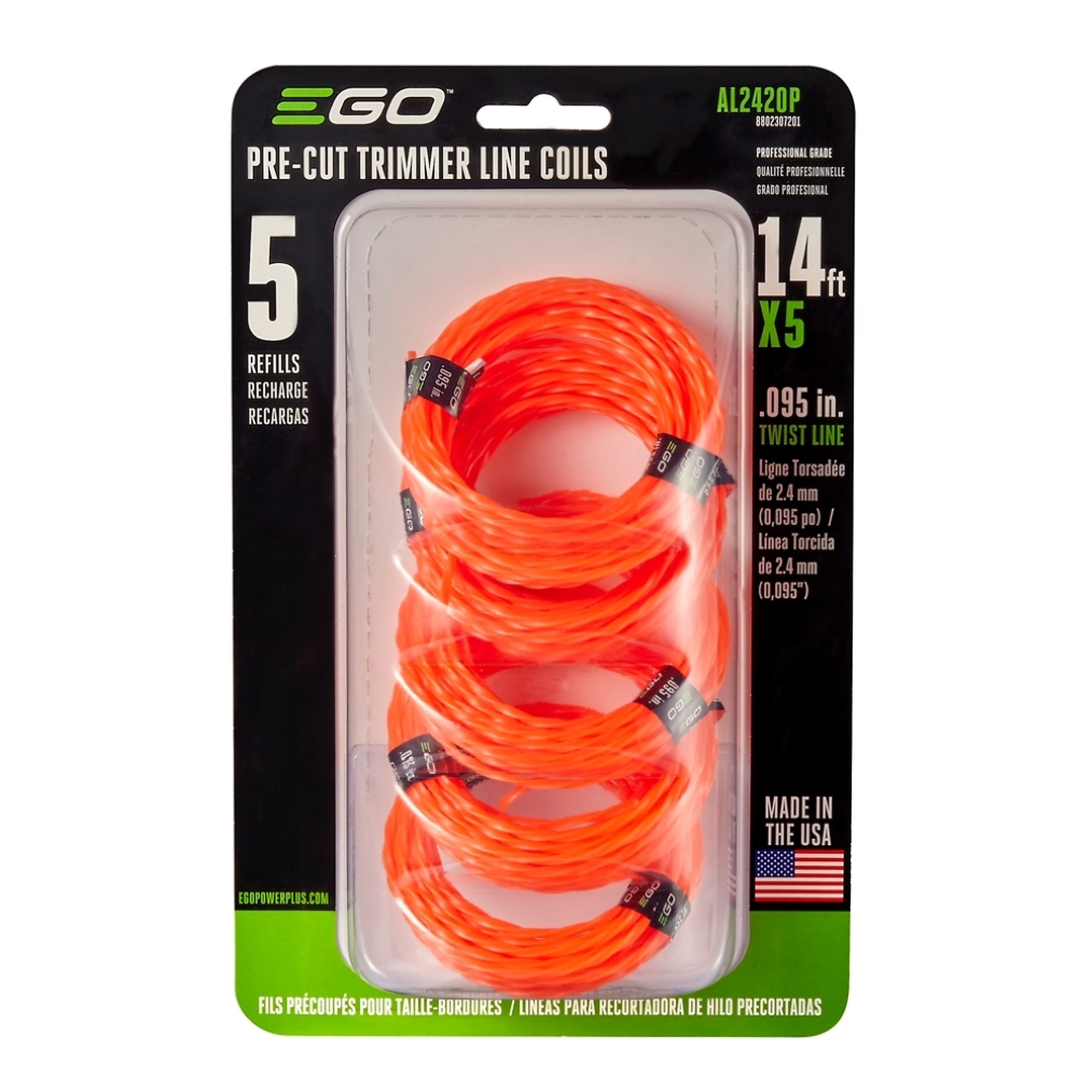 EGO, EGO AL2420P Pre-Cut .095in. Twisted Trimmer Line, Line Diameter 0.09 in, Line Length 14 ft, Model# AL2420P